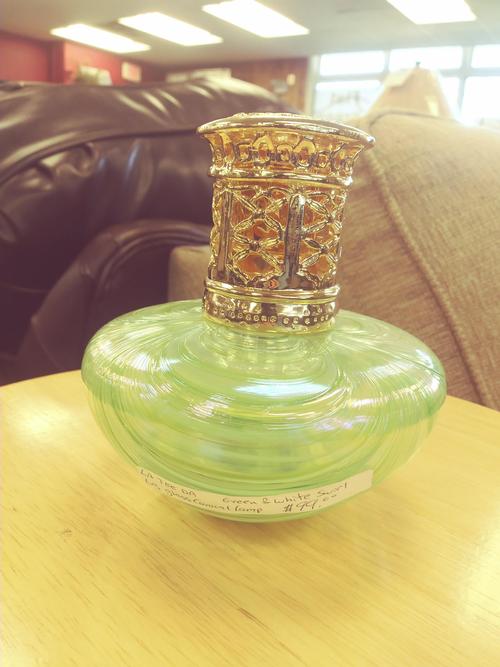 La Tee Da Green & White Swirl Lg Glass Conical Lamp